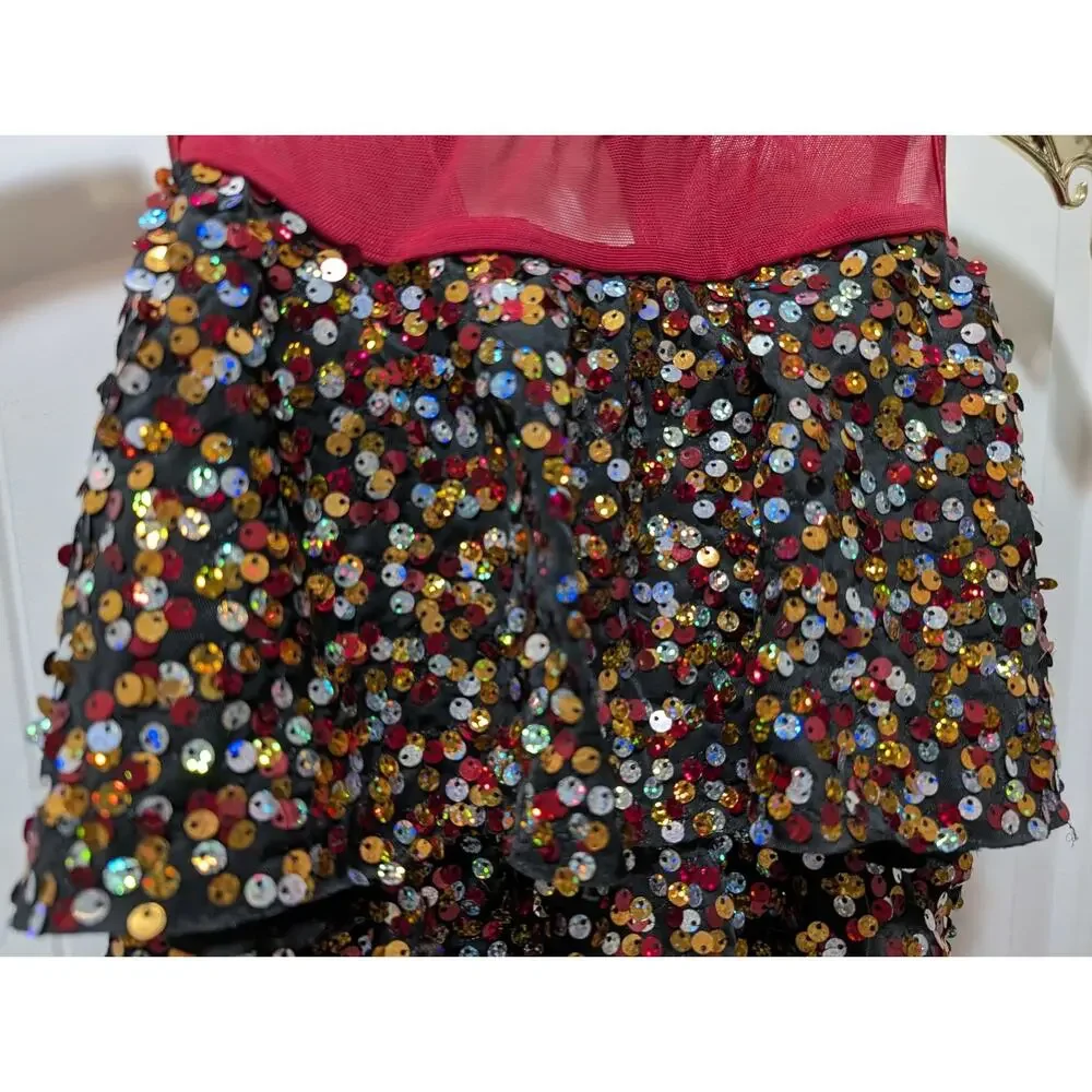 Weissman Maneater Jazz Dance Costume Razzle Dazzle Sequin Biketard Girls Size MC